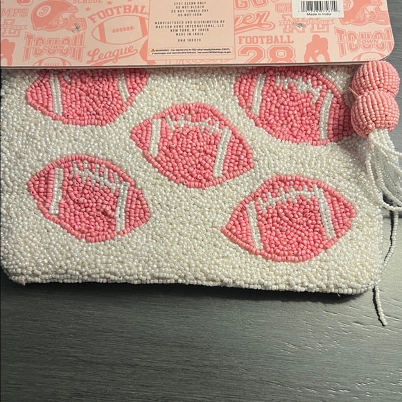 Pink and White Beaded Football Themed Travel Pouch - Picture 3 of 4